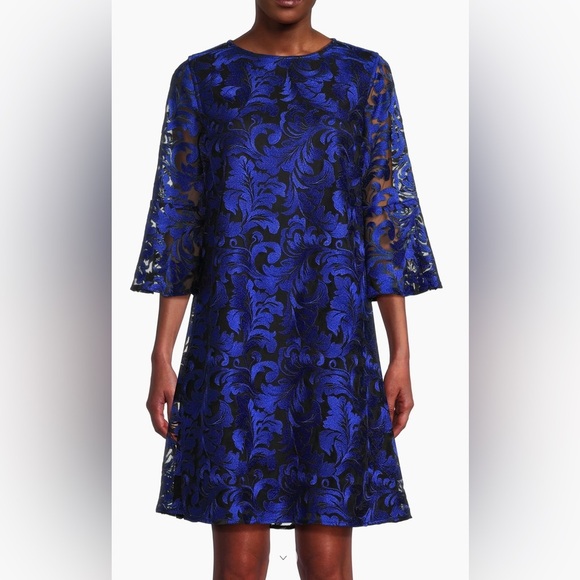 Caroline Rose NWT Bella Soiree Embroidered
Mesh Lace 3/4 Bell Sleeve Shift Dress - Picture 4 of 16